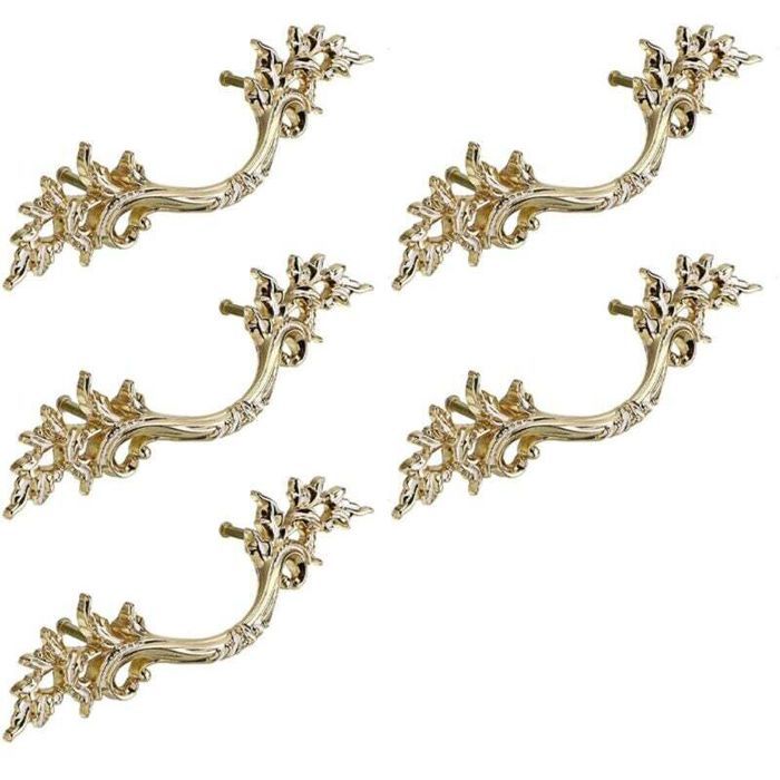 Poignée de porte vintage - PZCC - Lot de 5 - Dorée - Alliage de zinc - Antirouille