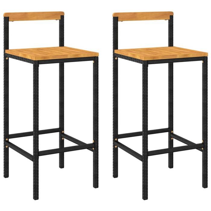 Promo février CHIC Chaises de bar JILL Tabourets HAUTE Set de 2 noir résine tressée et bois dacacia 40x44x100 cm CCC1673