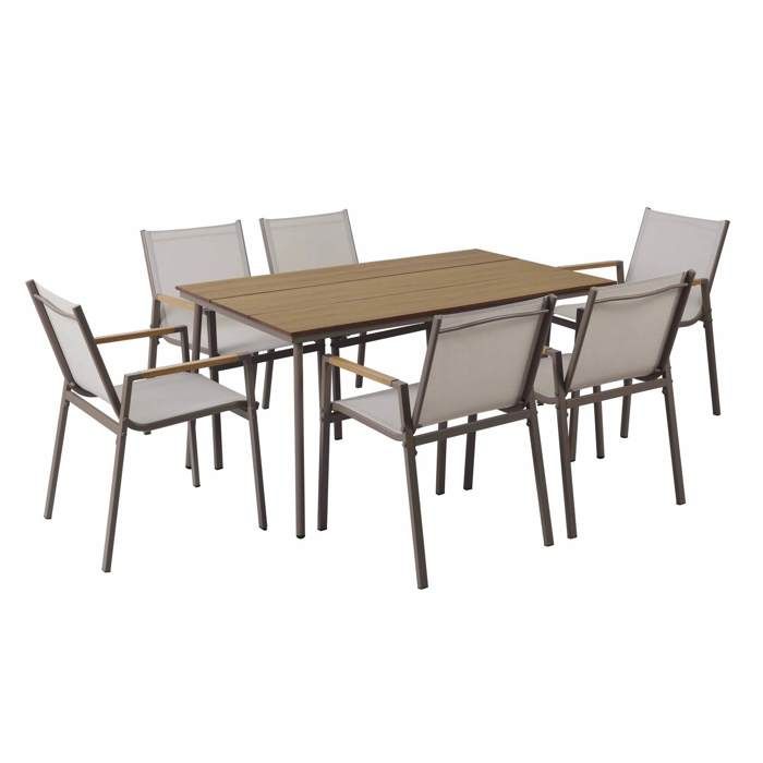 Ensemble table de jardin ovale 150x90 cm et 6 chaises taupe Valencia - Oviala