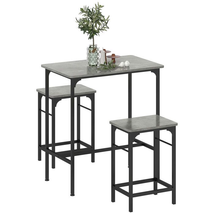 Ensemble table de bar avec 2 tabourets - HOMCOM - cadre en acier - pour cuisine salle à manger et salon - gris