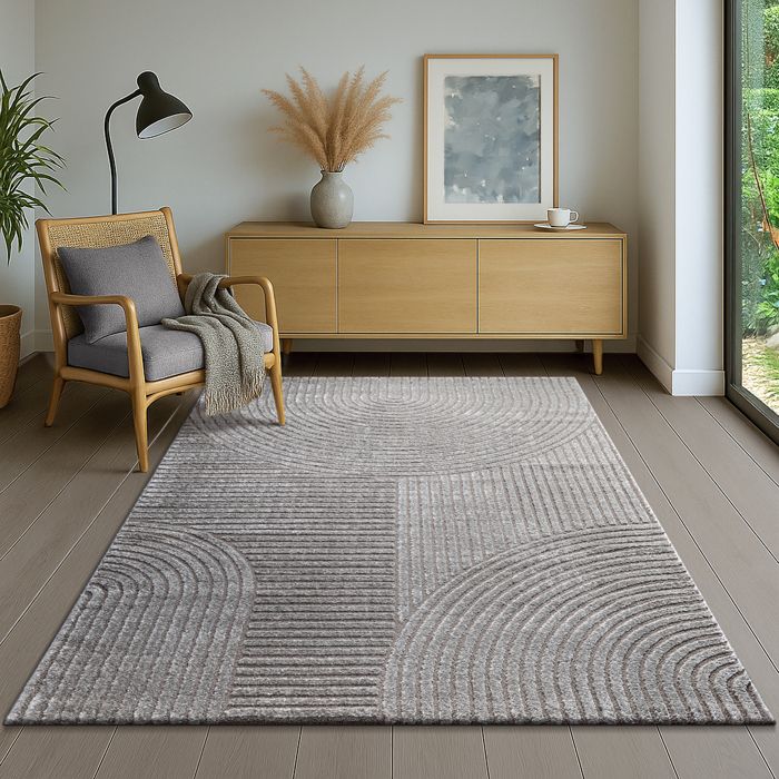 the carpet Everest – Tapis moderne poils courts effet 3D haut-bas haute densité Gris 240 x 340 cm D11