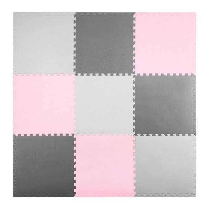 Tapis en mousse puzzle - Ricokids - 180x180 cm - 9 pièces - Gris rose - Antidérapant - Facile à nettoyer