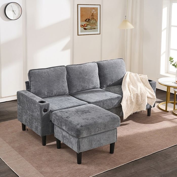 Canapé‑lit en L - MINIMAL - Canapé 3 places - Gris lin - Ports USB & Type‑C - 2 porte‑gobelets Canapé‑lit en L - MINIMAL - Canapé 3 places - Gris lin - Ports USB & Type‑C - 2 porte‑gobelets