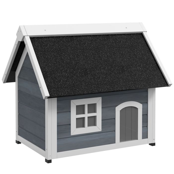 Maison pour chat en bois - Toit en asphalte rabattable - Résistant aux intempéries - Trois portes daccès