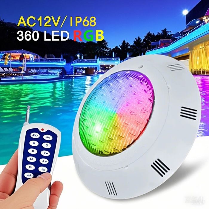 Lampe LED Piscine RGB 12W pour Piscine Spa Jardin Télécommande RF Étanche IP68 Basse Tension 12V