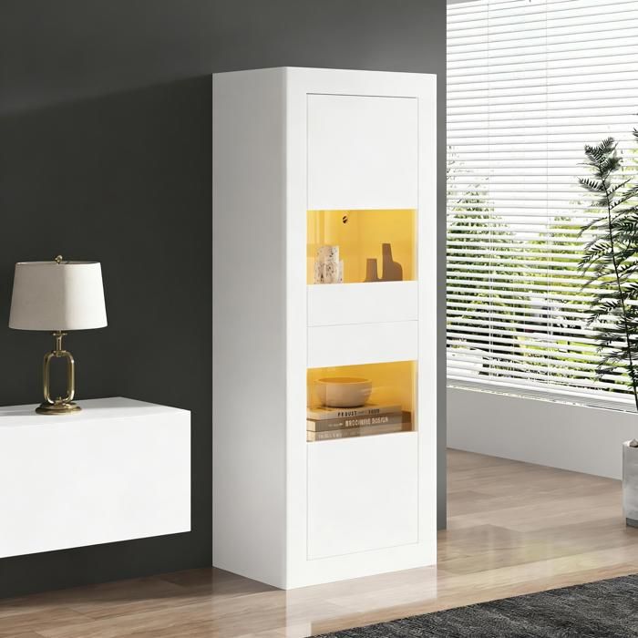 Vitrine LED 61x42x162 cm avec 1 étagère en verre meuble de rangement sur pied - blanc