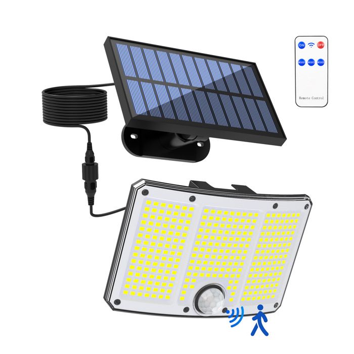 Lampe solaire extérieure avec capteur – 10W – 3 modes – Télécommande – IP étanche – Noir