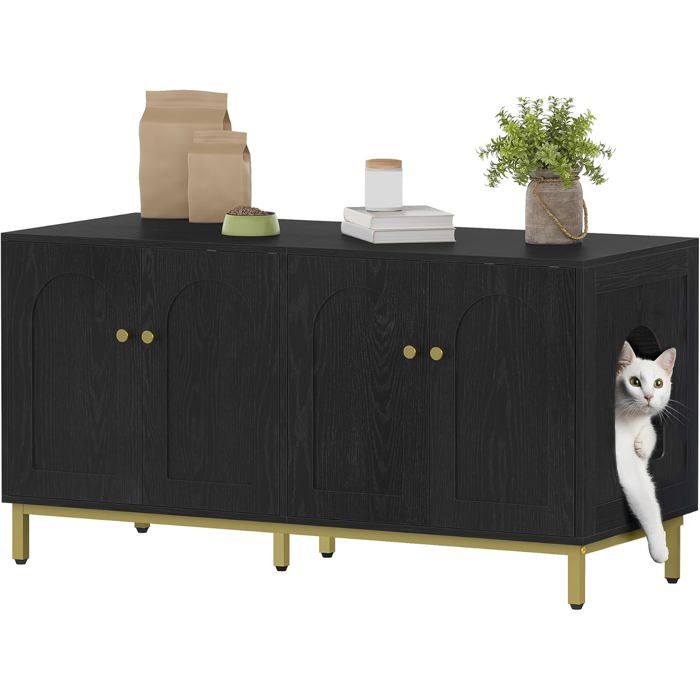 Meuble de Litière Caché Banc de Rangement - 119cm pour 2 Chats adapté à la plupart des bacs à litière - Réf. CB82304A