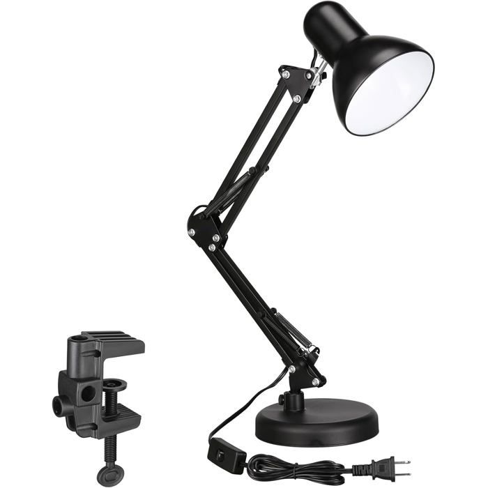 Lampe de Bureau Métallique à Multiple Articulations avec Pince - Bras Pivotant Réglable pour Bureau Étude et Lecture Culot E26