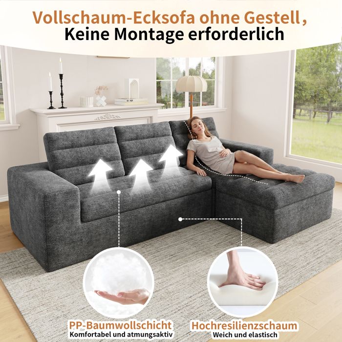 Canapé dangle modulaire - Modulaire et combinable - Dimensions 253x161x89 cm - Construction sans cadre