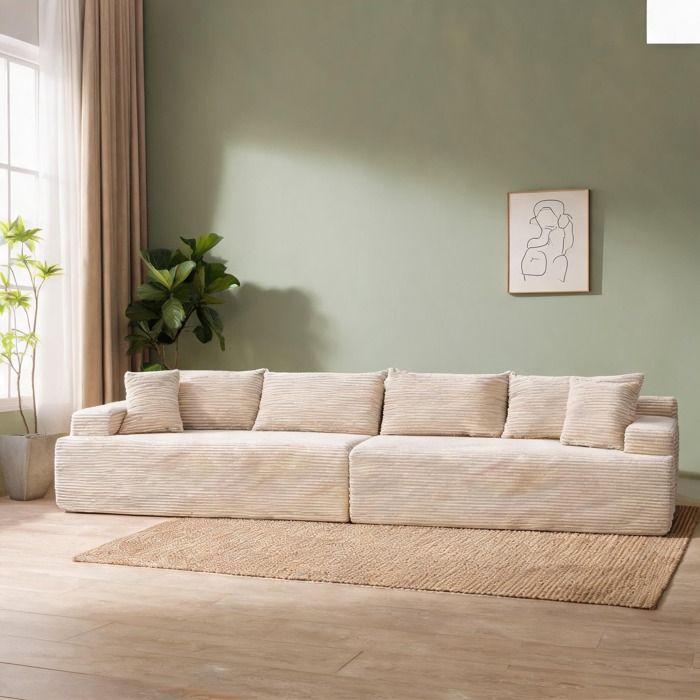 Canapé méridienne compact en chenille beige finition ivoire – Mousse 30D prête à l’emploi pour salon et bureau