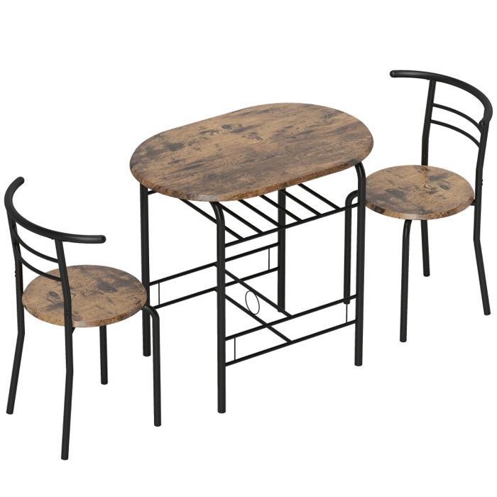 Ensemble salle à manger - 3 pièces - Table et 2 chaises - Bois brun rustique - Gain de place