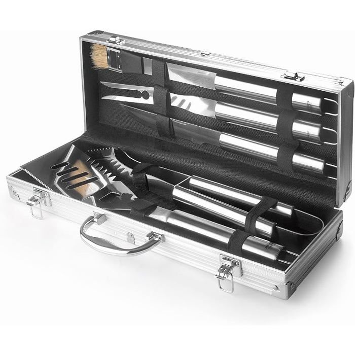 60260 Mallette ustensiles BBQintérieur doubléContient 5 ustensilesen Acier InoxydablePasse au USTENSILE BARBECUE PLANCHA