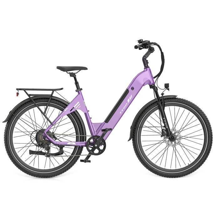 Vélo Électrique Ville TTGO C5 27 5 250W 70Nm Batterie 48V 13 5Ah Amovible110km 7 Vitesses Freins Hydrauliques VAE 25km/h-Lila
