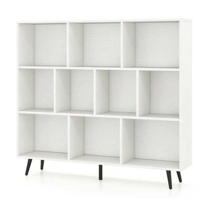 Bibliothèque 10 cubes 120 cm étagère de rangement blanche avec 5 pieds métal meuble pour salon bureau chambre