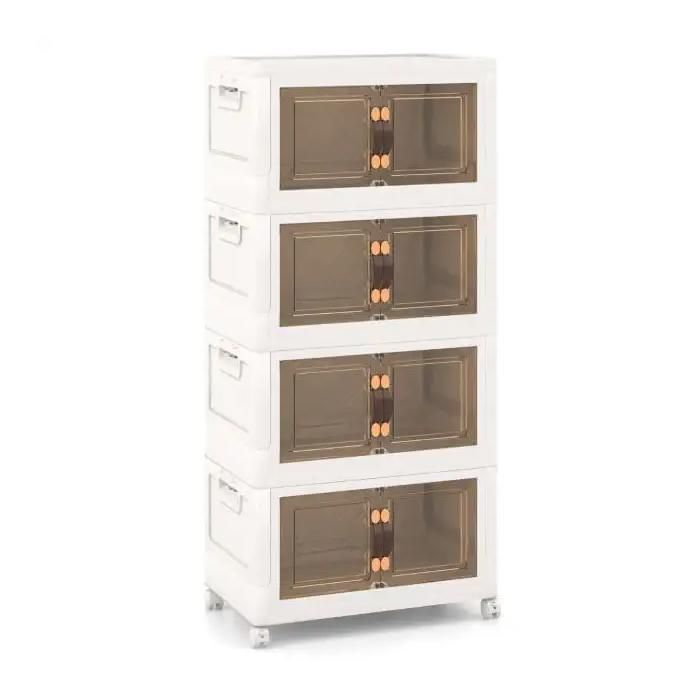 Gain de place meuble de rangement 4 boîtes empilables avec portes couvercles et roulettes pour la maison
