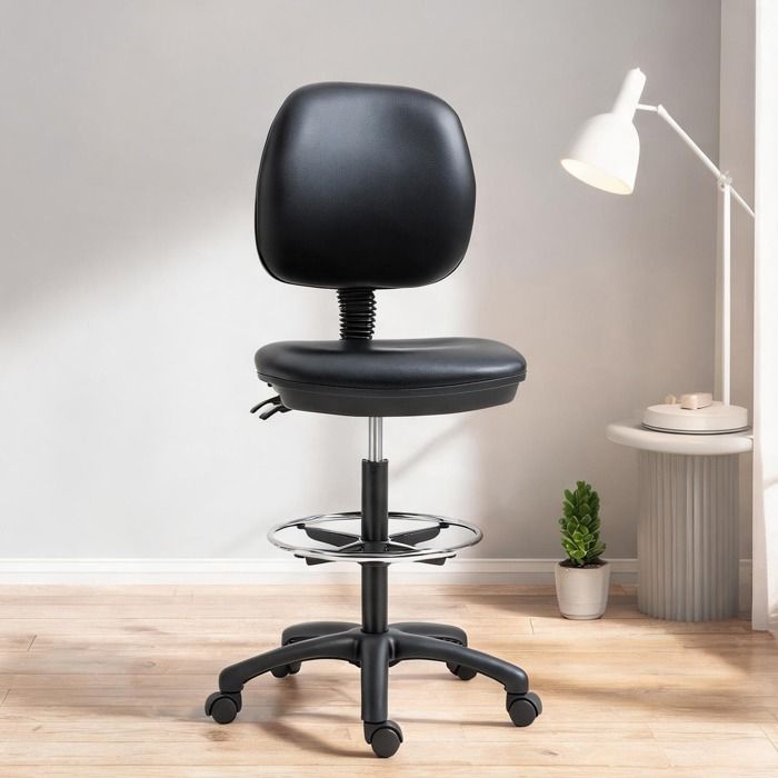 Chaise De Bureau Fauteuil De Bureau en PVC Noir 49.5 x 46 x 137 cm