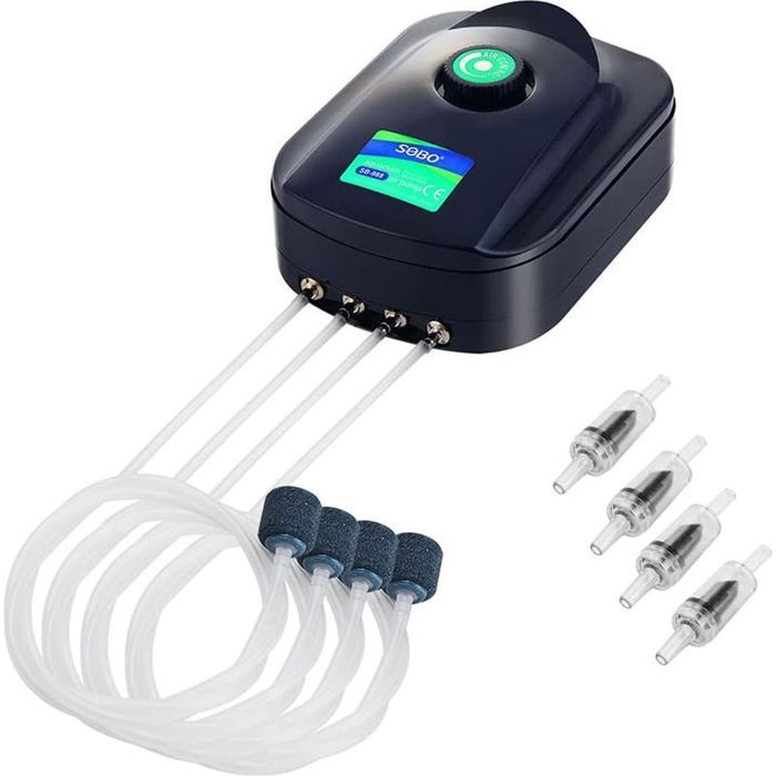 Pompe à air pour aquarium pompe à oxygène ultra silencieuse pompe daération daquarium 4 voies écoénergétique 8 W
