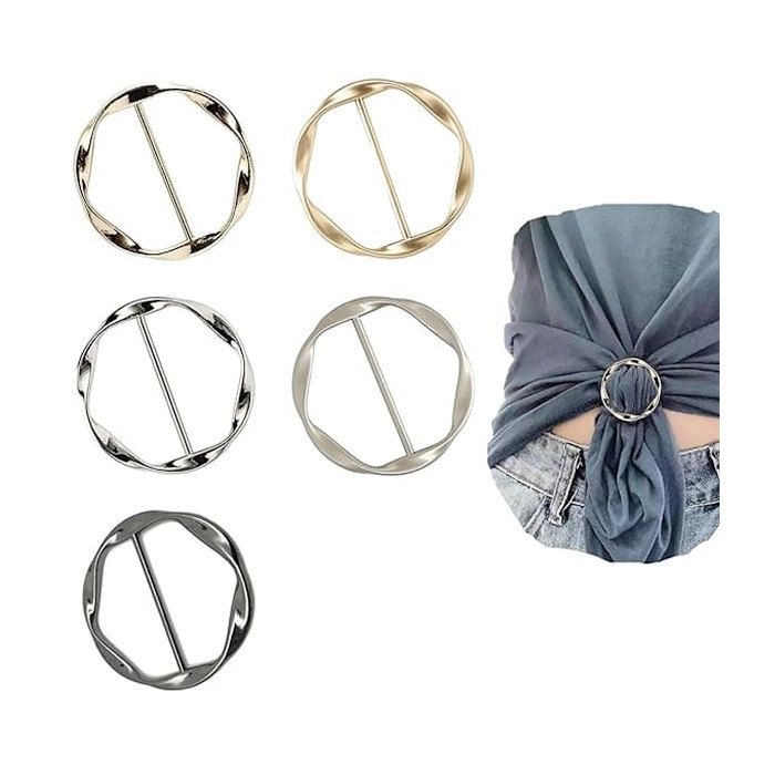 Lot de 5 pinces à foulard en soie pour t-shirts et autres vêtements avec boucle ronde en métal.