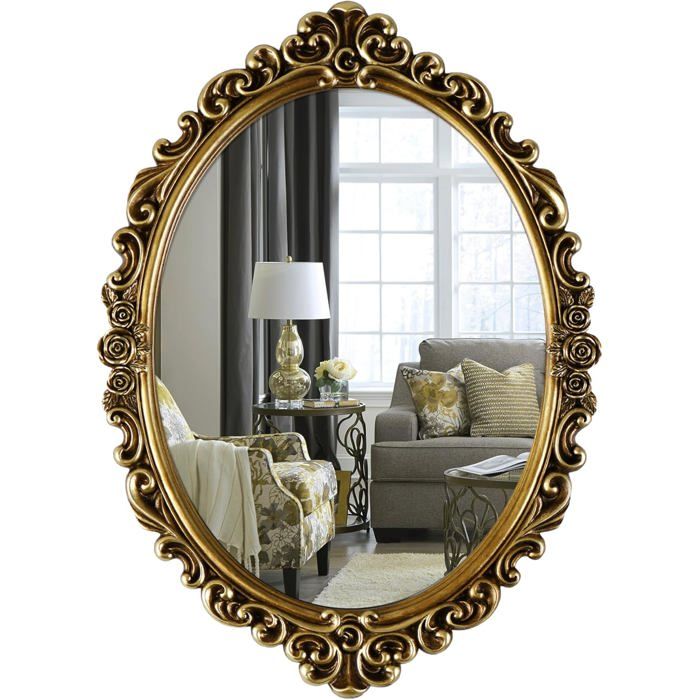 Miroir mural ovale moyen en résine Taille du cadre : 51 8 x 36 8 cm Miroirs suspendus vintage pour chambre à coucher salon commode