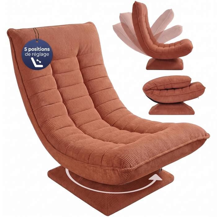 CASARIA Fauteuil tout confort velours côtelé terracotta pivotant 360 degrés fauteuil bas gaming CASARIA Fauteuil tout confort velours côtelé terracotta pivotant 360 degrés fauteuil bas gaming