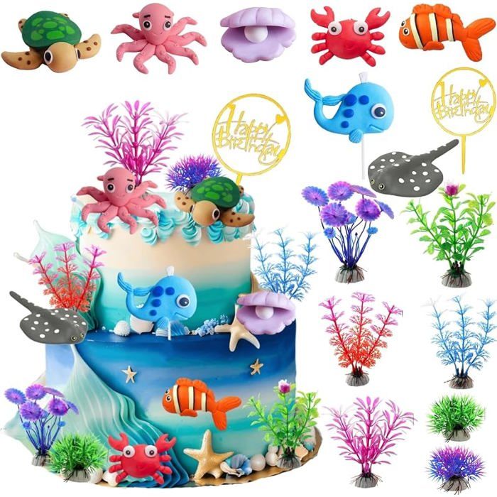 3D animaux Marins Décorations Gâteau Décoration Gâteau Thème océan Gâteau Topper Animaux Marins Monde Sous FIGURINE DECOR DE GATEAU