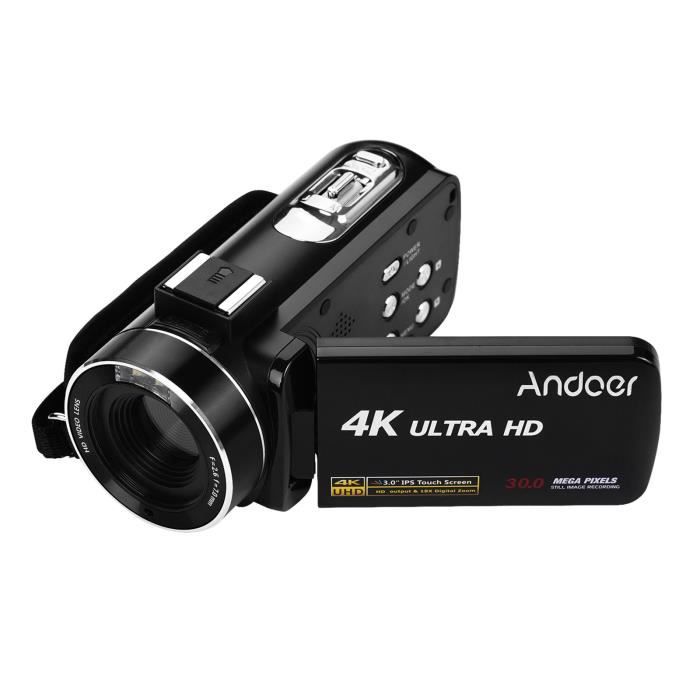 Andoer 4K Ultra HD Handheld DV Caméra vidéo numérique professionnelle Capteur CMOS Caméscope avec griffe porte-accessoire pour le