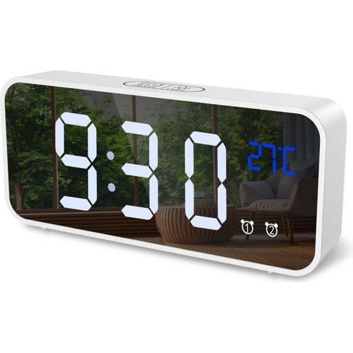 Réveil Numérique ORIA - Alarme LED, Fonction Thermomètre, Snooze, 2  Alarmes, 12/24H, Alimenté USB (Blanc) - Cdiscount TV Son Photo