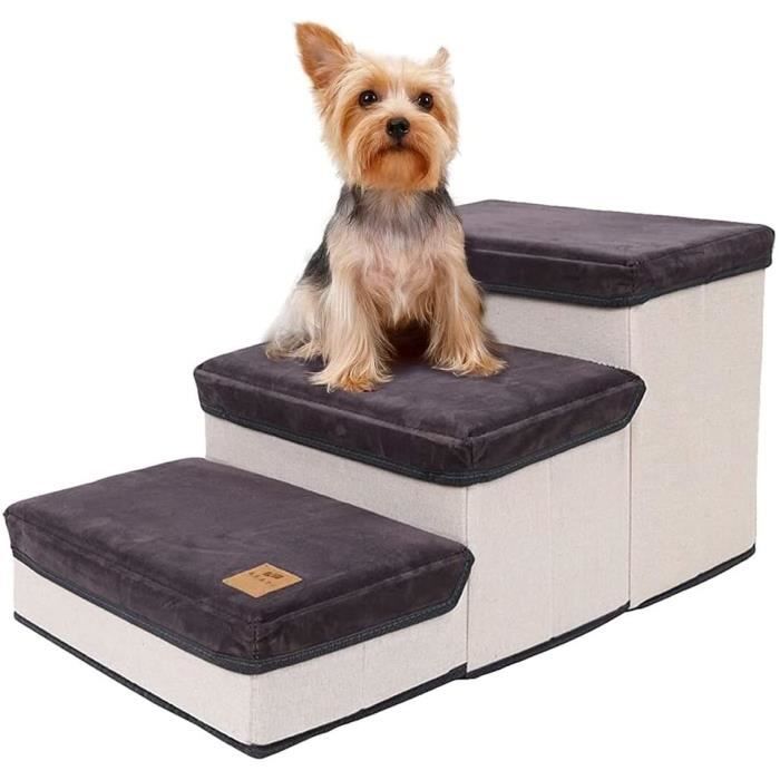 Meilleurs prix pour Escalier Pliable pour Animaux - AMOUNE - 3 Marches - Gris - Charge Max 25 kg - Fonction de Stockage