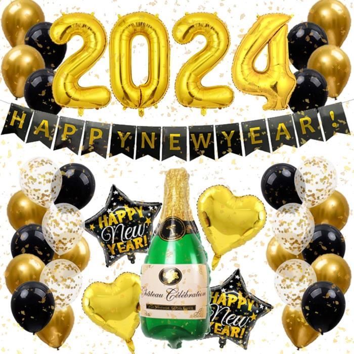 Decoration Nouvel An 2024 - Deco Fete Nouvelle Année - Bonne Année Bannière  - 2024 Ballons Géants, Ballons Or Et Noir - Nouv[u16343] - Cdiscount Maison