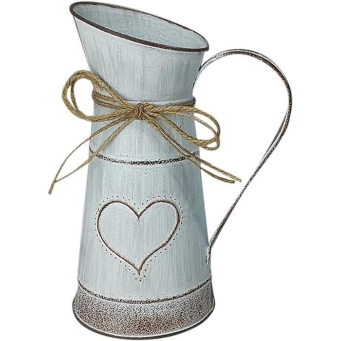 Vase Rustique En Métal Forme Cœur - Style Shabby Chic, Décoration Maison/jardin, 19.5x10.5 Cm