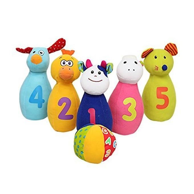 Bebe Enfant Jouet Jeu De Quilles 5 Quilles De Bowling En Tissu Souple Animal 25 14 5 19cm Multicolores Cdiscount Jeux Jouets