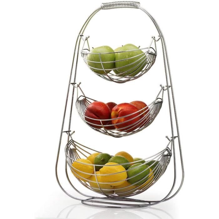 Deccaro Corbeille à Fruits 3 Étages Noire – Grand Présentoir Métal & Bois Élégant Pour Fruits, Légumes, Pâtisseries Et Décoration