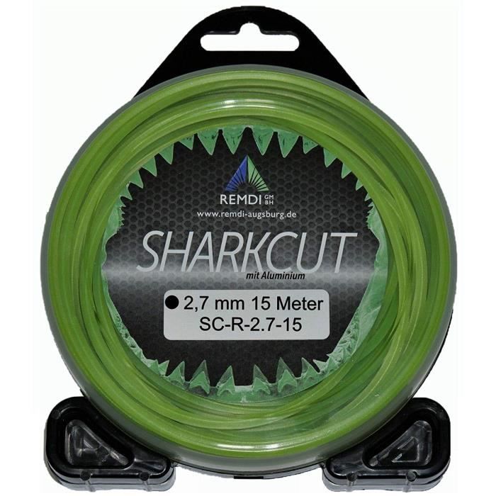 2,7 mm Sharkcut Fil de coupe professionnel en aluminium pour coupe-bordure en nylon Longueur 