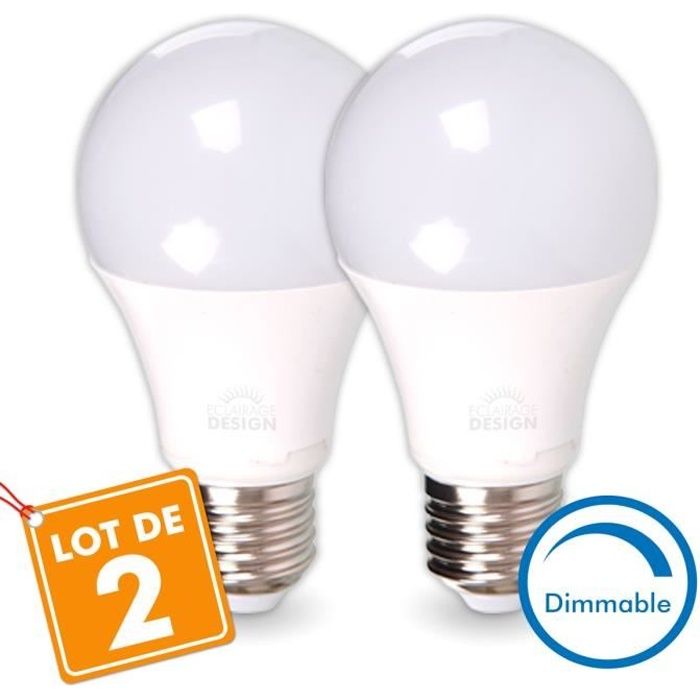 LOT de 2 AMPOULES LED E27 13W DIMMABLE Eq 75W (Blanc chaud 2700K