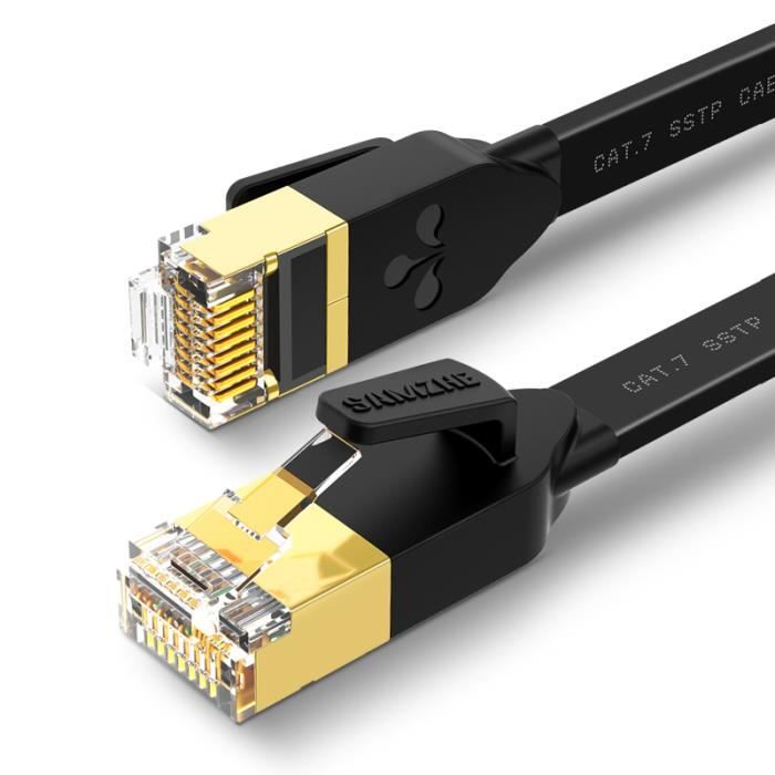 CAT 7 Câble Ethernet 0,5m fiches RJ45 Réseau Gigabit Lan Câble Plat avec  600 MHz pour Nintendo Switch Routeur Consoles de Jeux Noir