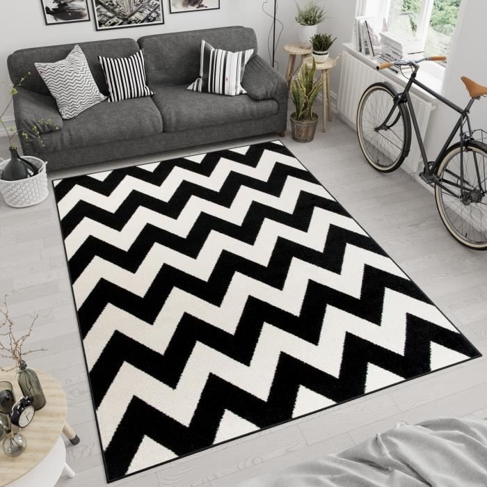 Tapiso Maroko Tapis De Salon Design Moderne Noir Blanc Zigzag 180 X 260 Cm Cdiscount Maison
