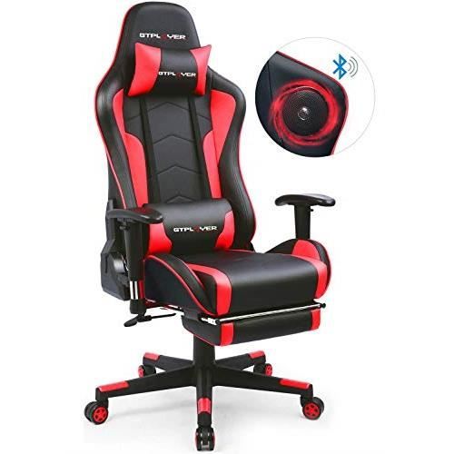 GTPLAYER Chaise gaming ergonomique -  -  - Repose-pieds t&eacute;lescopique - Haut-parleur Bluetooth - Inclinable 
