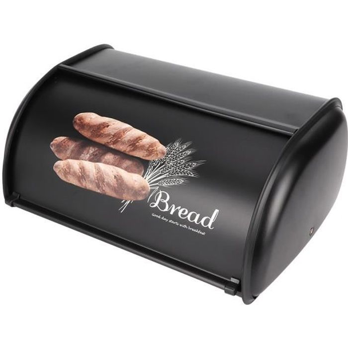 boite à pain boîte à pain en acier inoxydable de grande capacité conteneur organisateur de rangement de cuisine(noir ) -chr