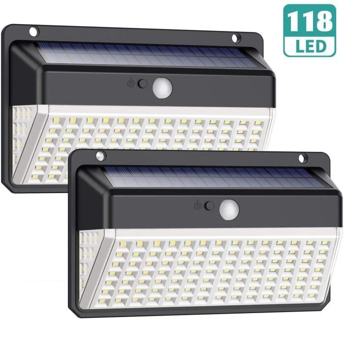 Lampe Solaire Extérieur 118 led, Trswyop【Version Puissant Étanche 2  Packs】Éclairage Solaire Extérieur Lampe Sécurité Détecteur de