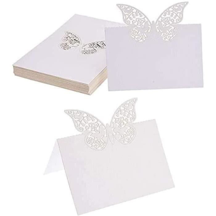 50 PCS Cartes De Place De Table Blanches - Marque-Places Mariage Avec Bords Argentés