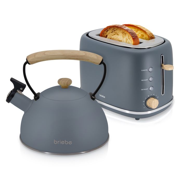 Nordic Ensemble Grille Pain 2 Fentes Larges Bouilloire Sifflante Induction 2 3L Briebe SKT1177GRY 870W Gris