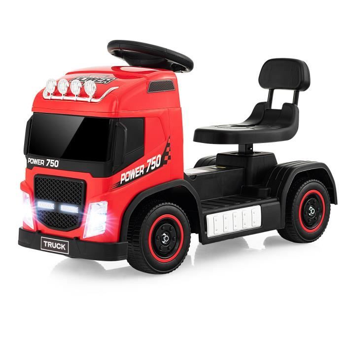 COSTWAY Voiture Électrique Enfants 6V Camion - Musique, Klaxon, LED - siège réglable en hauteur - 18 à 72 mois - 20 kg - Rouge