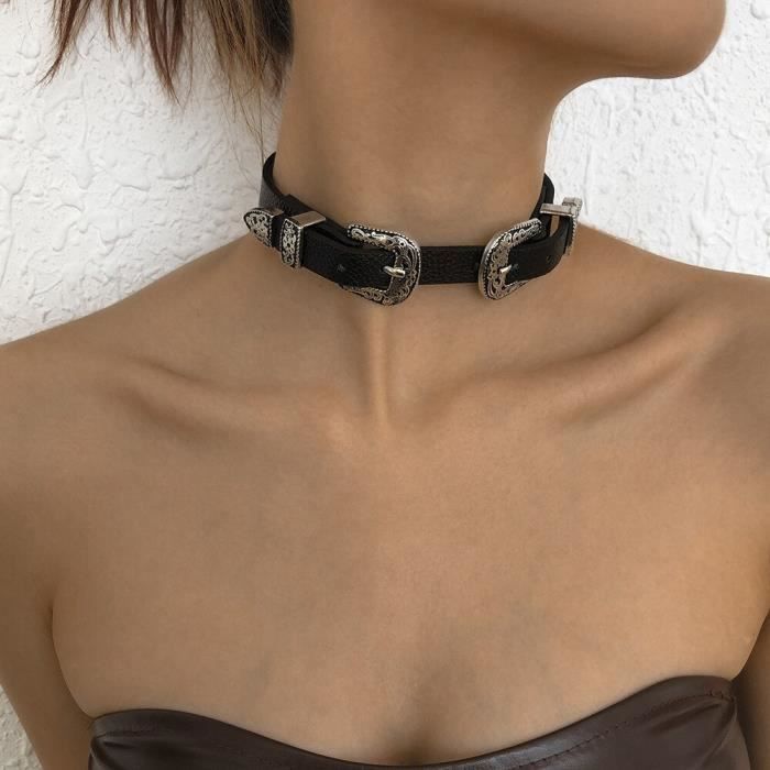 Choker Gothique Punk En Cuir PU - Collier Ras De Cou Réglable Avec Pendentif Pour Homme Et Femme - 11