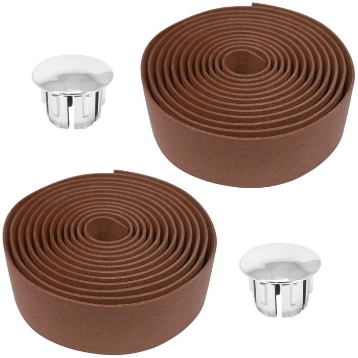 cyclingcolors 2x Ruban de cintre vélo ruban de cintre mousse confort EVA adhésif bouchon chromé cycle route fixie, marron