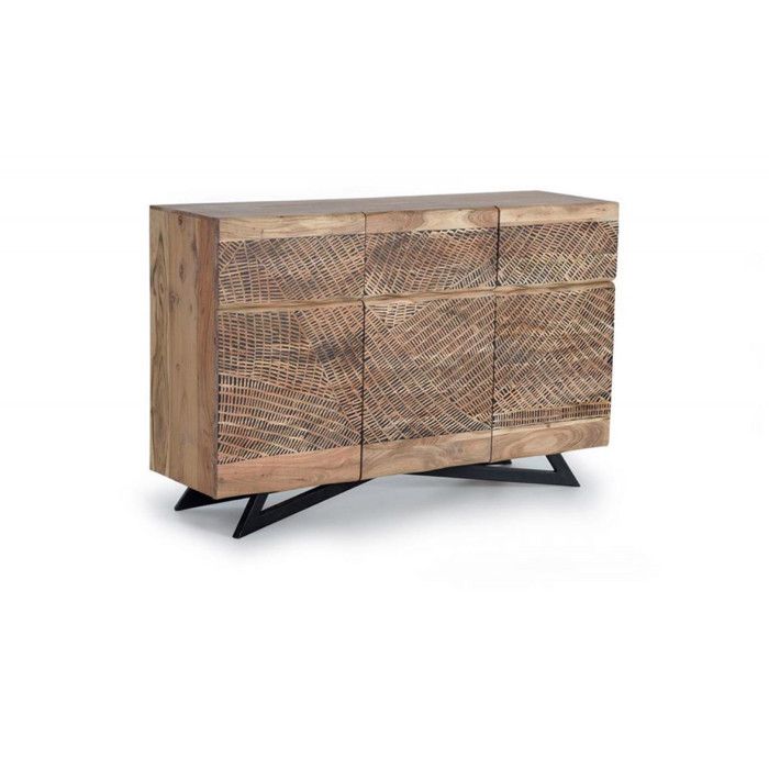 Buffet bas - Giner y Colomer - Bois dacacia - 3 portes - 3 tiroirs - Patine noire