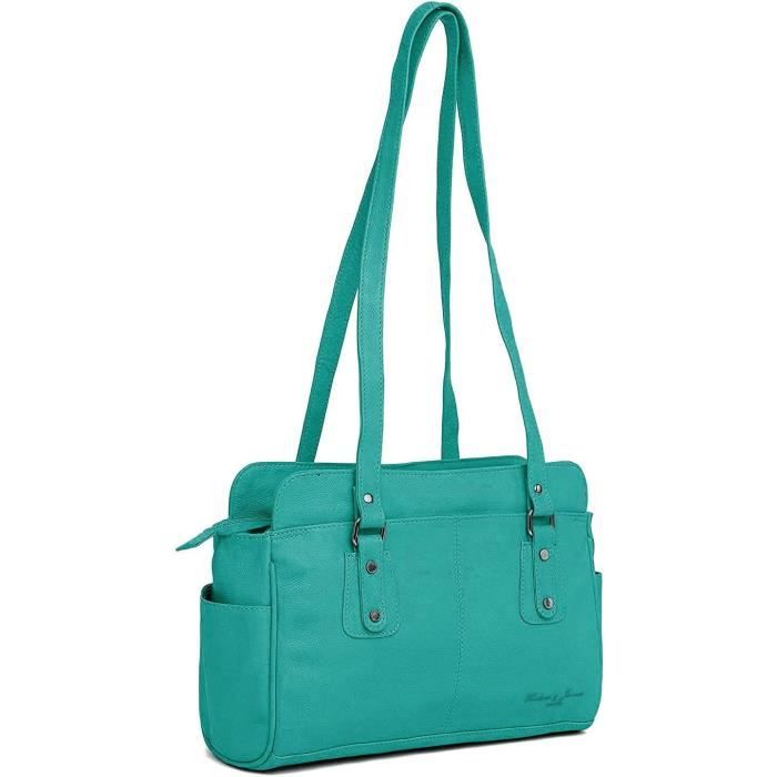 Sac à Main CAPRICE En Cuir Nappa - Modèle Élégant Et Spacieux Avec Chaîne Logo, Coloris Océan