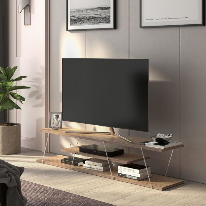 meuble tv säffle 143 x 33 x 30 cm noyer chrome