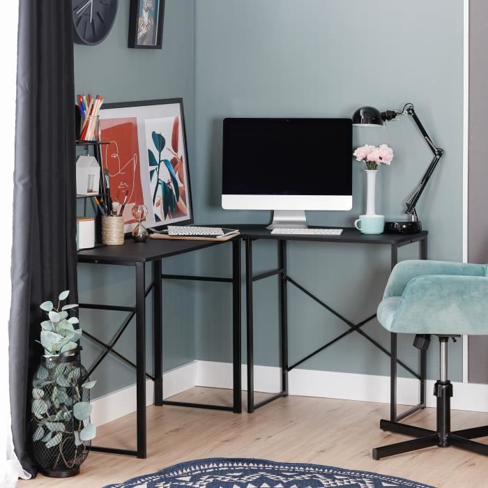 Bureau Informatique D Angle Gamer Decor Noir Et Pieds En Metal Noir L 123 63 X P 40 X H 72 Cm Achat Vente Secretaire Bureau Informatique D Angle