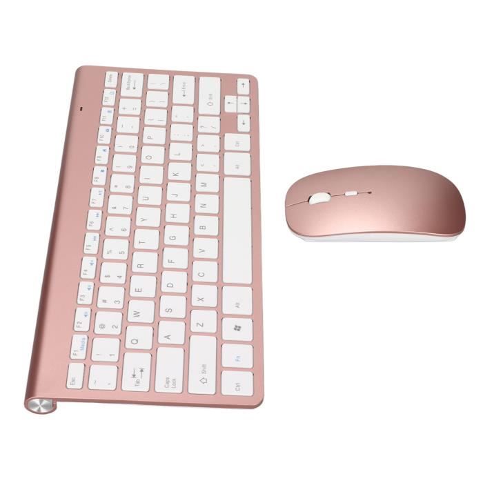 Ensemble Clavier Souris – HURRISE – 2.4G – 78 Touches – Ergonomique – Bouton Muet (Rose Or)